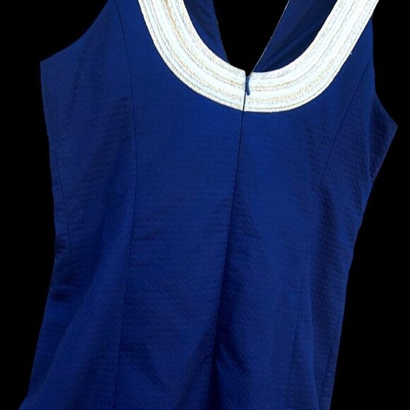 Lilly Pulitzer Valli Shift Dress Size 6 Navy Blue White Gold Sleeveless Cotton - Picture 11 of 13